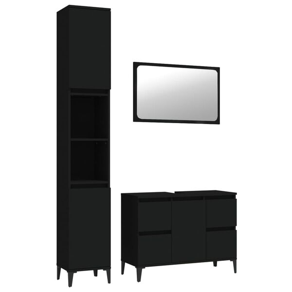 vidaXL Ensemble de meubles salle de bain 3 pcs noir bois d'ing&eacute;nierie