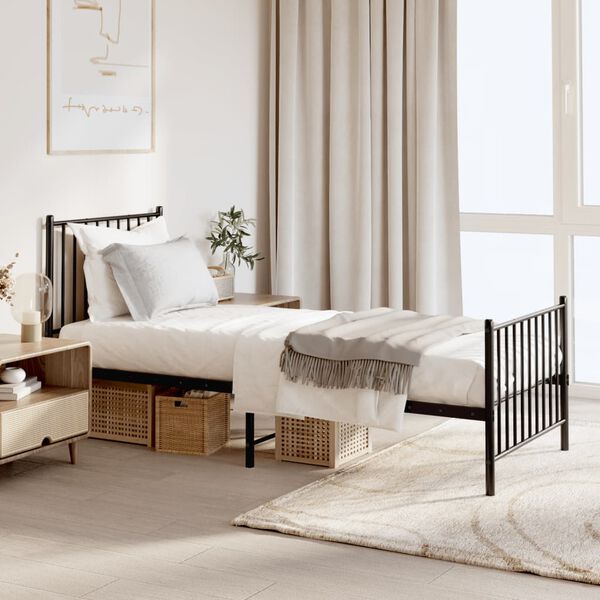 vidaXL Cadre de lit m&eacute;tal sans matelas avec pied de lit noir 75x190 cm