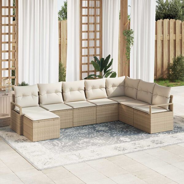 vidaXL Ensemble de Canap&eacute;s avec coussin 8 pcs Beige et cr&egrave;me polyrotin