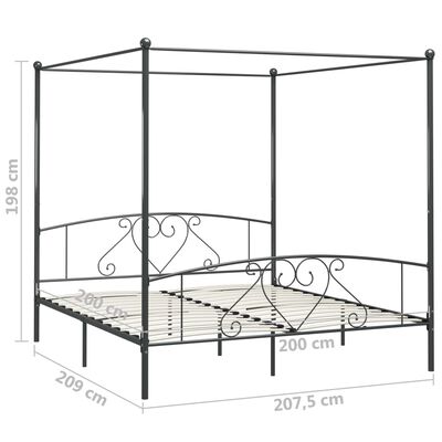 vidaXL Cadre de lit à baldaquin sans matelas gris métal 200x200 cm