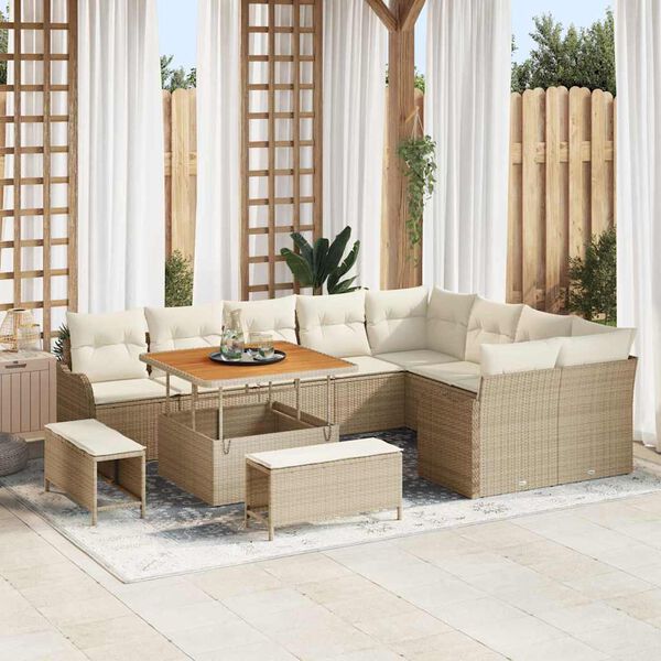 vidaXL Ensemble de canap&eacute; de jardin avec coussin 12 pcs Beige et cr&egrave;me
