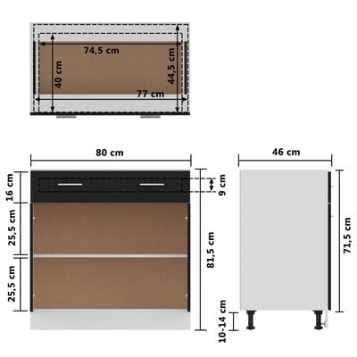 vidaXL Armoire de plancher à tiroir Noir 80x46x81,5 cm Bois ingénierie