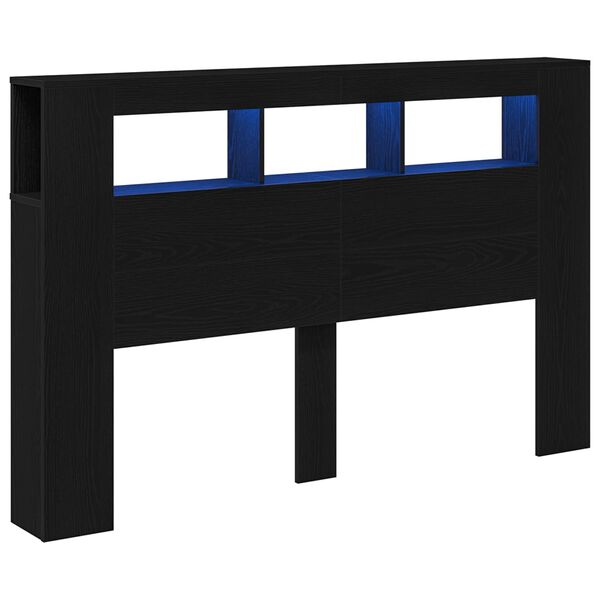 vidaXL T&ecirc;te de lit LED avec &eacute;tag&egrave;re Ch&ecirc;ne noir 160 x 18,5 x 103,5 cm