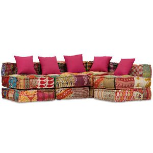 vidaXL Pouf modulaire &agrave; 4 places Patchwork Tissu