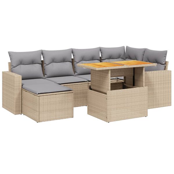 vidaXL Salon de jardin avec coussins 7 pcs beige résine tressée