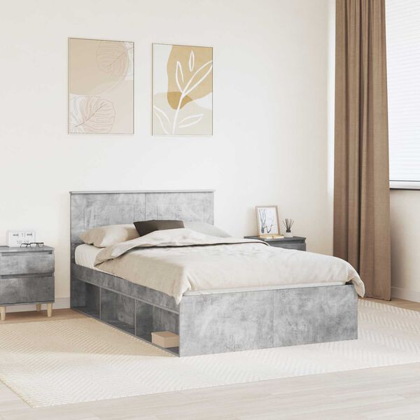 vidaXL Cadre de lit Gris B&eacute;ton 135 x 190 cm Bois d'ing&eacute;nierie
