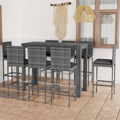 vidaXL Ensemble de bar d'extérieur 9 pcs coussins anthracite Rotin