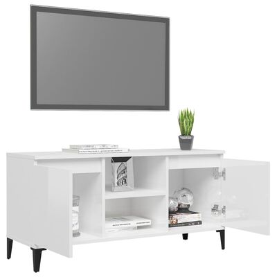 vidaXL Meuble TV avec pieds en métal Blanc brillant 103,5x35x50 cm
