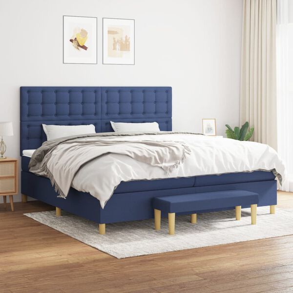 vidaXL Sommier &agrave; lattes de lit avec matelas Bleu 200x200 cm Tissu