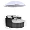 vidaXL Lit de jardin avec parasol Noir R&eacute;sine tress&eacute;e
