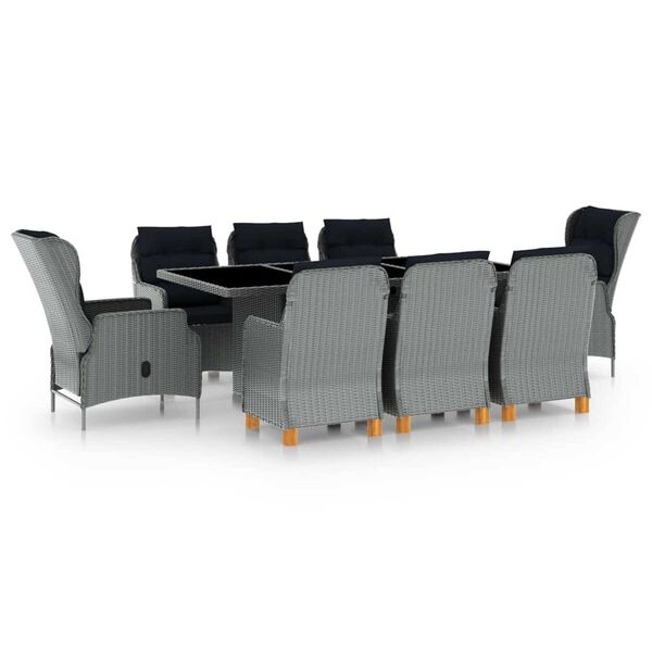 vidaXL Ensemble &agrave; manger 9 pcs avec coussins r&eacute;sine tress&eacute;e gris clair