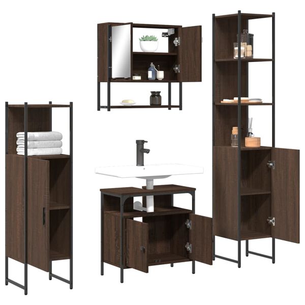 vidaXL Ensemble de meubles de salle de bain 4 pcs Ch&ecirc;ne marron