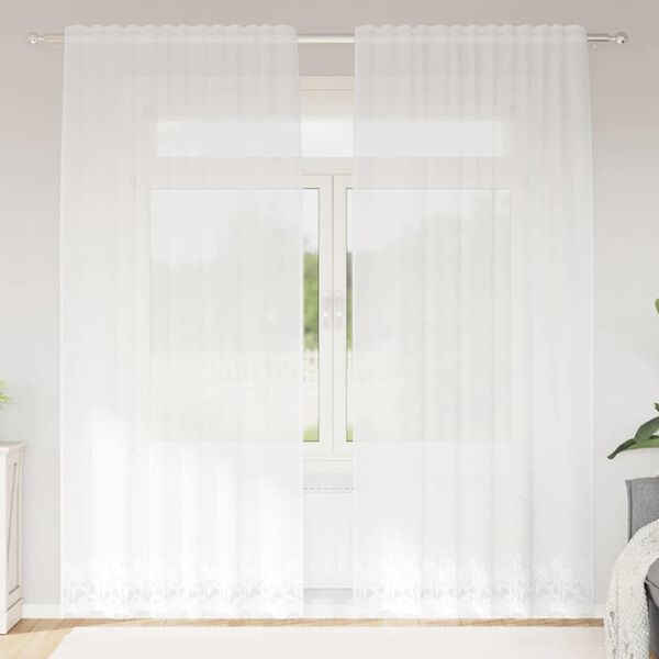 vidaXL Rideau en Dentelle avec des rideaux Blanc 220x150cm Polyester