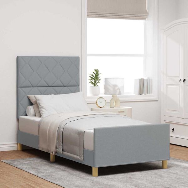 vidaXL Cadre de lit avec t&ecirc;te de lit Gris clair 90 x 190 cm tissu