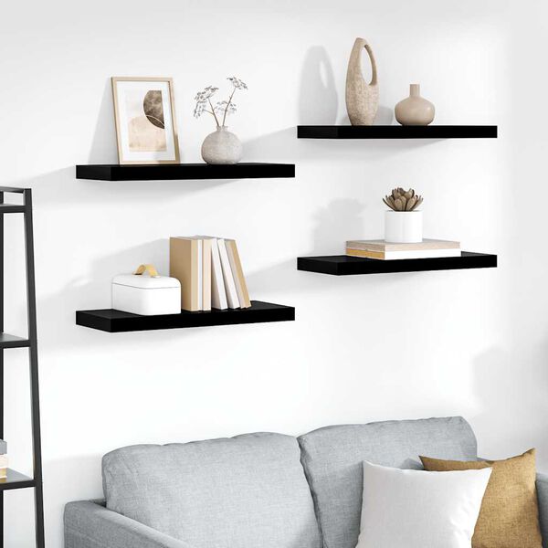 vidaXL &Eacute;tag&egrave;re murale flottante 4 pcs Noir brillant 60x23,5x3,8 cm MDF