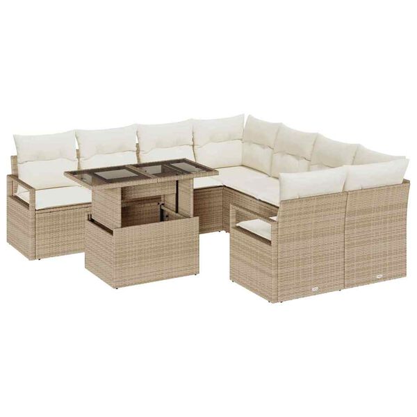 vidaXL Ensemble de canap&eacute; de jardin 9 pcs Beige Poly rotin