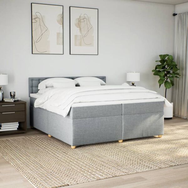 vidaXL Sommier &agrave; lattes de lit avec matelas Gris clair 200x200cm Tissu