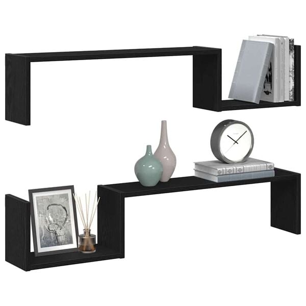 vidaXL &Eacute;tag&egrave;re Murale avec &eacute;tag&egrave;re 2 pcs Ch&ecirc;ne noir 100 x 15 x 20 cm