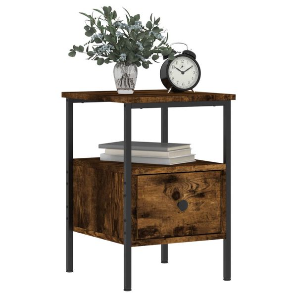 vidaXL Table de chevet ch&ecirc;ne fum&eacute; 34x36x50 cm bois d'ing&eacute;nierie