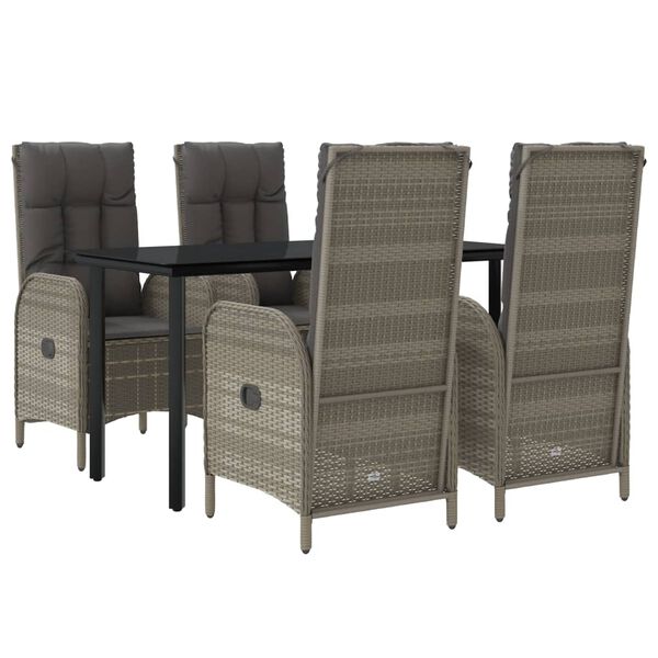 vidaXL Ensemble &agrave; manger de jardin coussins 5 pcs noir et gris