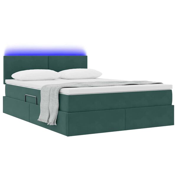 vidaXL Lit avec rangement et LED Vert fonc&eacute; 140 x 200 cm Velours