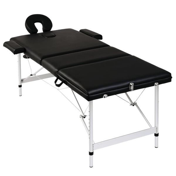 vidaXL Table pliable de massage Noir 3 zones avec cadre en aluminium