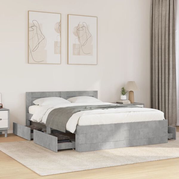 vidaXL Cadre de lit et t&ecirc;te de lit sans matelas gris b&eacute;ton 135x190 cm