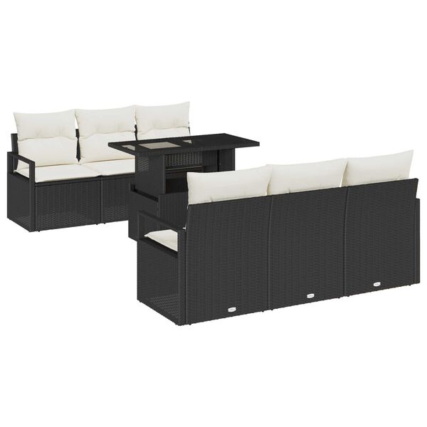 vidaXL Ensemble de canap&eacute; de jardin avec coussin 7 pcs Noir Poly rotin