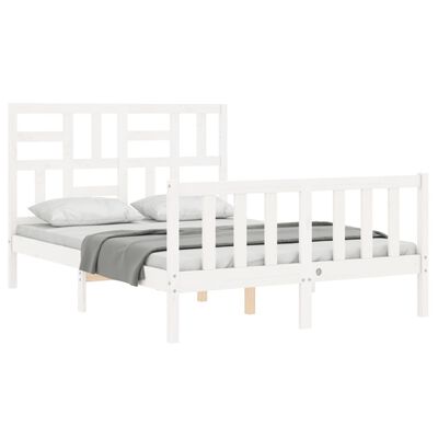 vidaXL Cadre de lit avec tête de lit blanc double bois massif