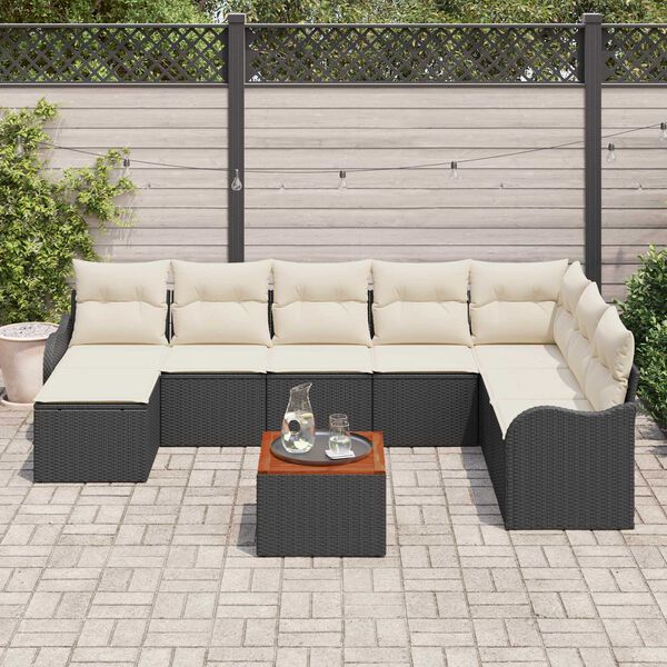 vidaXL Ensemble de canap&eacute; de jardin 9 pcs Noir et blanc