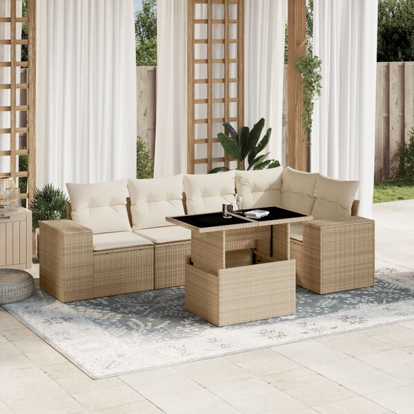 vidaXL Salon de jardin avec coussins 6 pcs beige r&eacute;sine tress&eacute;e