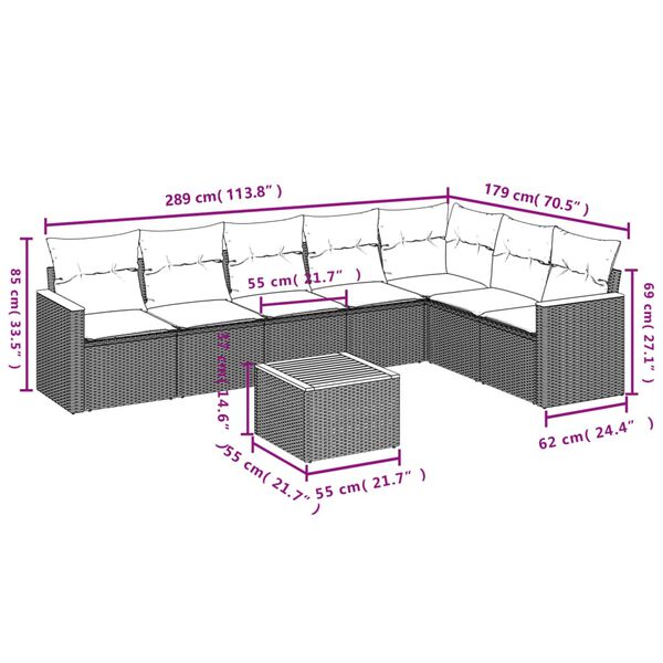 vidaXL Salon de jardin 8 pcs avec coussins gris r&eacute;sine tress&eacute;e