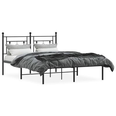 vidaXL Cadre de lit métal sans matelas avec tête de lit noir 135x190cm