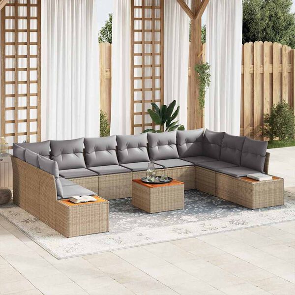 vidaXL Ensemble de canap&eacute; de jardin 11 pcs Beige Poly rotin