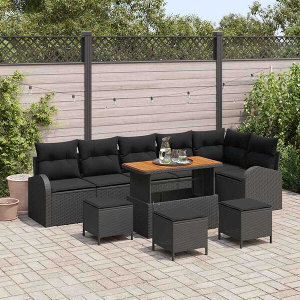 vidaXL Ensemble de canap&eacute; de jardin avec coussin 10 pcs Noir