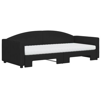 vidaXL Lit de jour avec gigogne et matelas noir 90x200 cm tissu