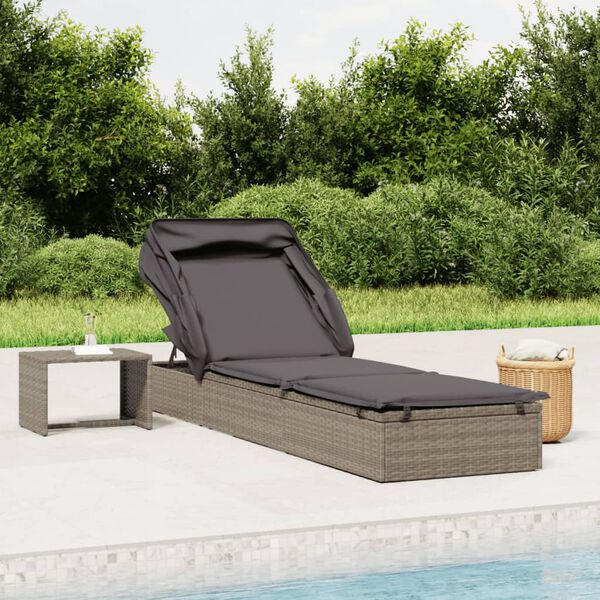 vidaXL Transat avec toit pliable gris 213x63x97 cm r&eacute;sine tress&eacute;e