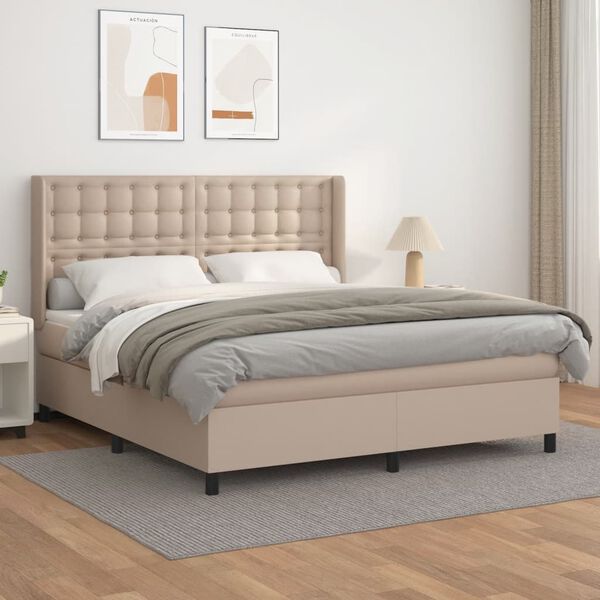 vidaXL Sommier &agrave; lattes de lit avec matelas Cappuccino 160x200 cm