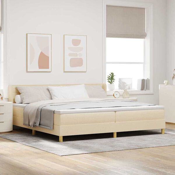 vidaXL Lit &agrave; ressorts avec matelas Cr&egrave;me 200 x 200 cm Polyester