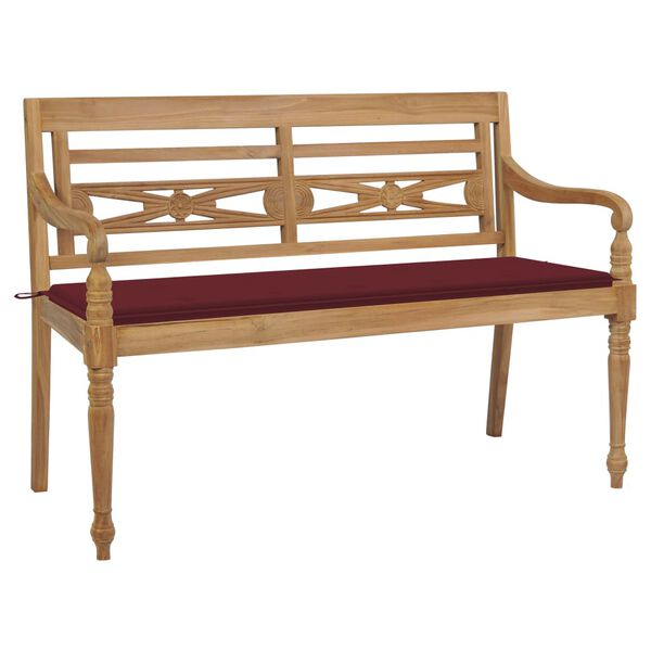 vidaXL Banc Batavia avec coussin bordeaux 150 cm Bois de teck massif