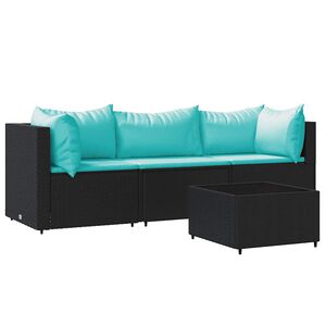 vidaXL Salon de jardin 4 pcs avec coussins Noir R&eacute;sine tress&eacute;e