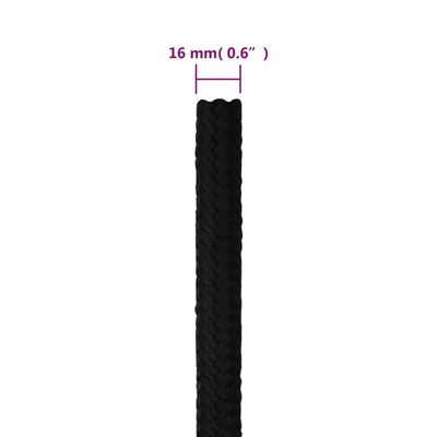 vidaXL Corde de travail Noir 16 mm 100 m Polyester
