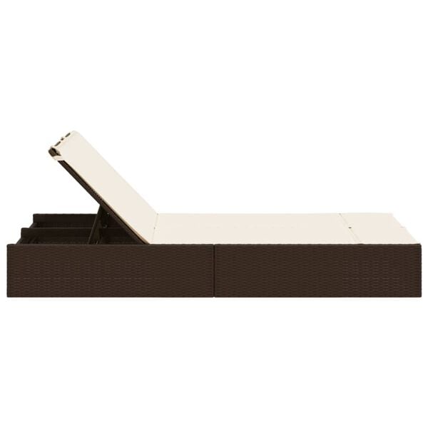 vidaXL Chaise longue double avec coussins marron résine tressée