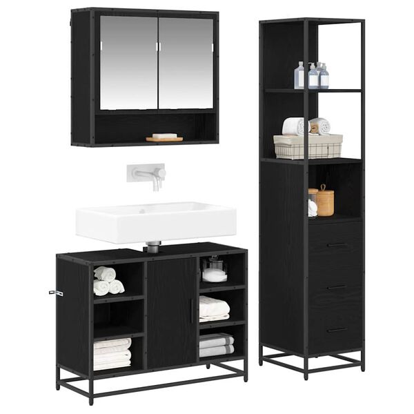 vidaXL Ensemble de mobilier de salle de bain 3 pcs Ch&ecirc;ne noir