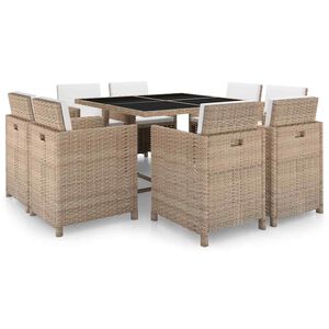 vidaXL Ensemble &agrave; manger d'ext&eacute;rieur et coussins 9 pcs r&eacute;sine tress&eacute;e