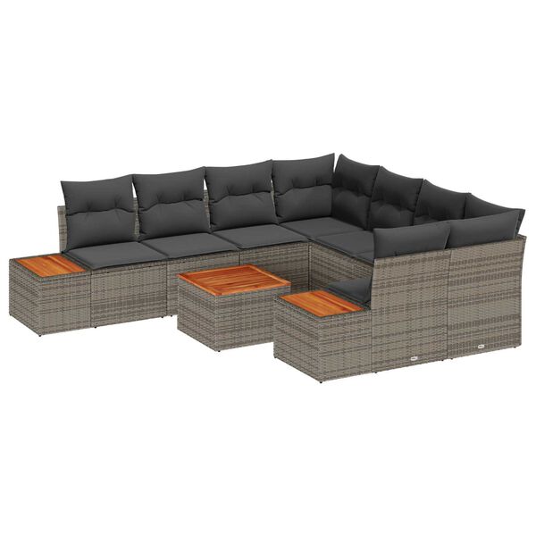 vidaXL Ensemble de canap&eacute; de jardin avec coussin 9 pcs Gris Poly rotin