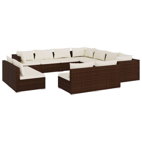 vidaXL Salon de jardin 11 pcs avec coussins Marron R&eacute;sine tress&eacute;e