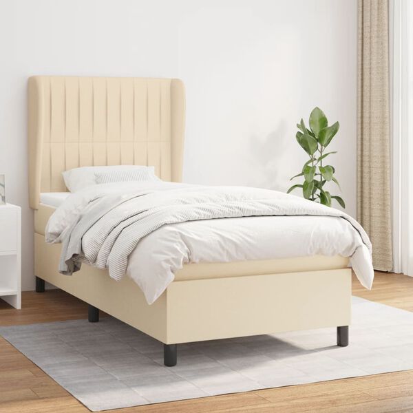 vidaXL Sommier &agrave; lattes de lit et matelas Cr&egrave;me 90x190 cm Tissu