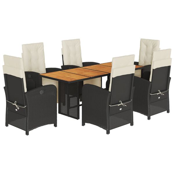 vidaXL Ensemble &agrave; manger de jardin coussins 7pcs Noir R&eacute;sine tress&eacute;e