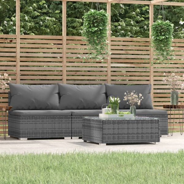 vidaXL Salon de jardin 4 pcs avec coussins Gris Résine tressée